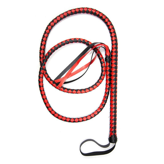 1.9m Extra Long Faux Leather Bondage Braided Whip - Black&Red