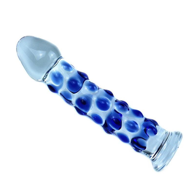 Blue Point 17.5cm Crystal Glass Dildo / Wearable Ribbed Butt Plug