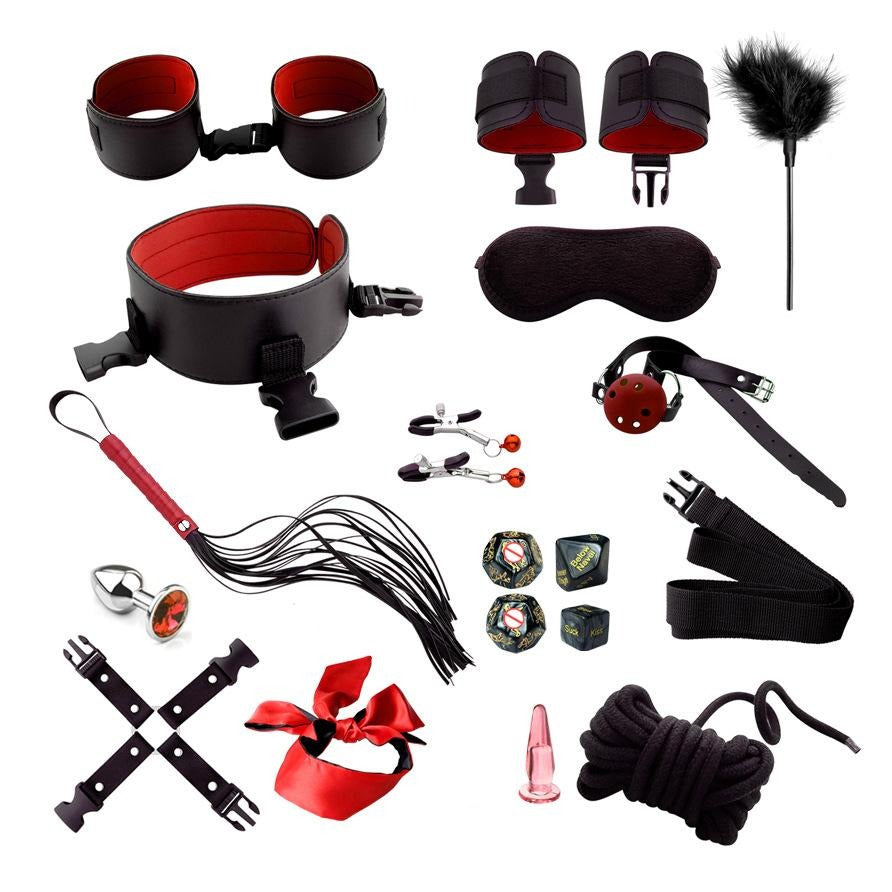 BDSM 20 pcs Bondage Kit / Fetish Restraint Package - Red