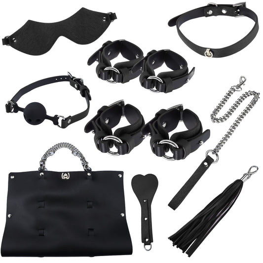 RY Premium Bondage Kit With Bag - 8 Pce BDSM Set Black