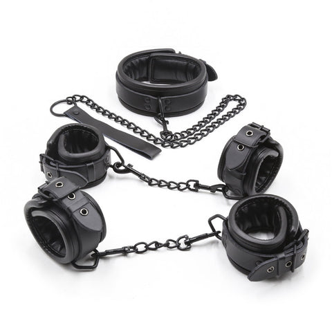 BDSM Collar & Handcuffs & Ankle Cuffs Restraint Bondage Kit