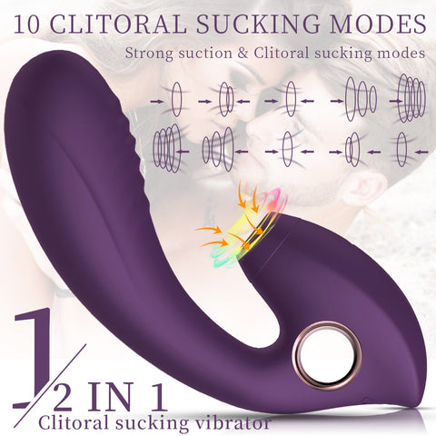 HC Alyssa 2 in 1 Clitoral Suction & G-Spot Vibrator Dildo - Purple