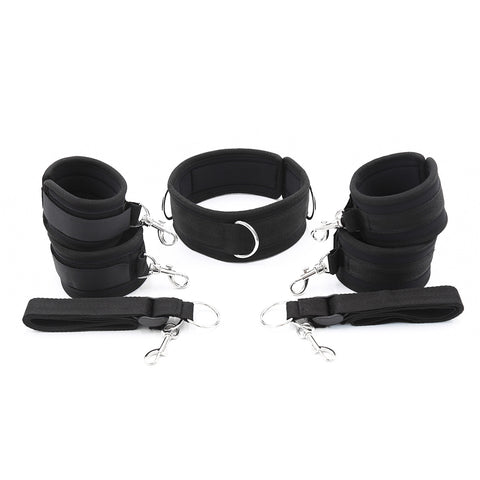 Bed Fetish Restraint Bondage Kit / Handcuffs & Ankle Cuffs with Collar