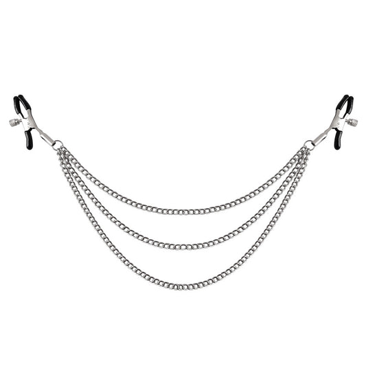 BDSM Metal Nipple Clamps with Triple Chain - Fetish Bondage Accessory