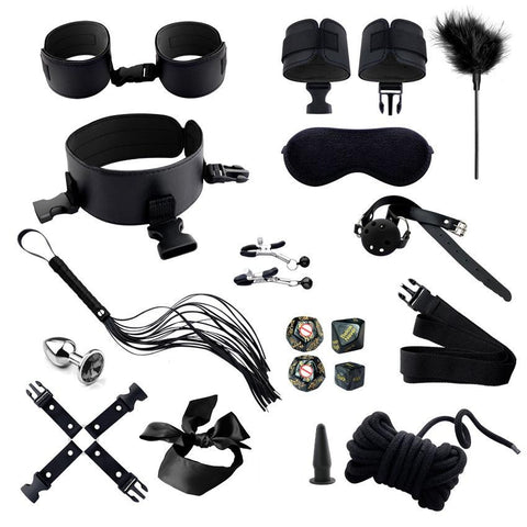 BDSM 20 pcs Bondage Kit / Fetish Restraint Package - Black