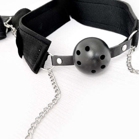 BDSM Gag Ball with Nipple Clamps & Handcuffs - Complete Restraint Bondage Kit