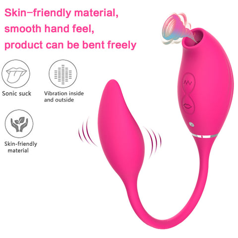 HC Double Ended Suction & G-Spot Vibrator - Rose