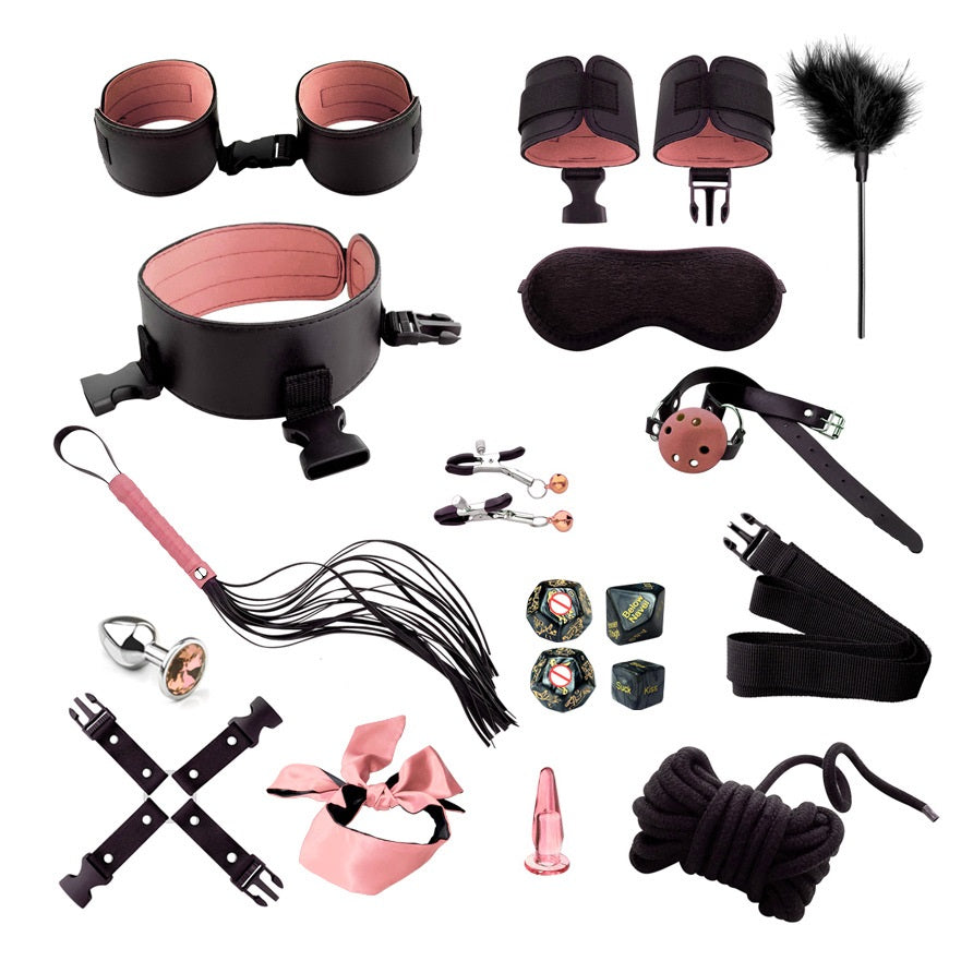 BDSM 20 pcs Bondage Kit / Fetish Restraint Package - Pink