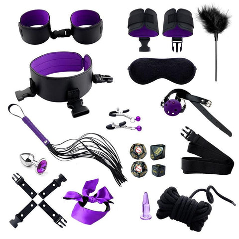BDSM 20 pcs Bondage Kit / Fetish Restraint Package - Purple