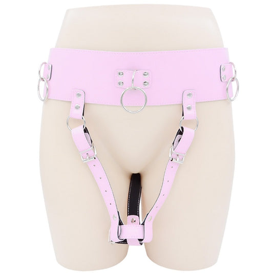 BDSM Bondage Female Chastity Belt with Massager Wand Holder Strap - Pink Up to 90cm Waist