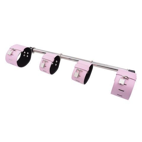 BDSM Spreader Bar Handcuffs & Ankle Cuffs Restraint Bondage Kit - Pink
