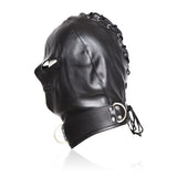 BDSM Fetish Hood with Eye & Mouth Zipper Hole / Head Harness - Black