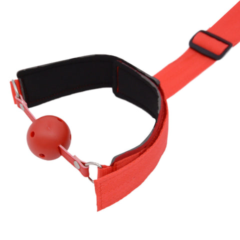 BDSM Fetish Ball Gag Collar & Handcuffs Back Restraints Bondage Kit - Red