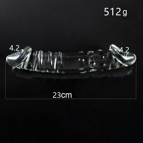 XL Crystal Glass Double Ended Realistic Dildo Anal Plug - Threaded Beaded 23cm