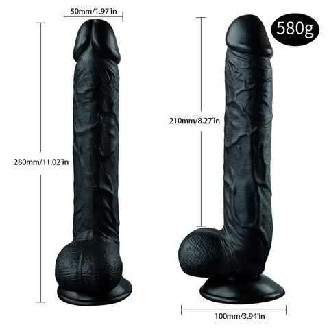 MD Swordy 11" Realistic Silicone Dildo with Suction Cup - Black