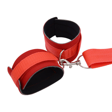 BDSM Fetish Ball Gag Collar & Handcuffs Back Restraints Bondage Kit - Red