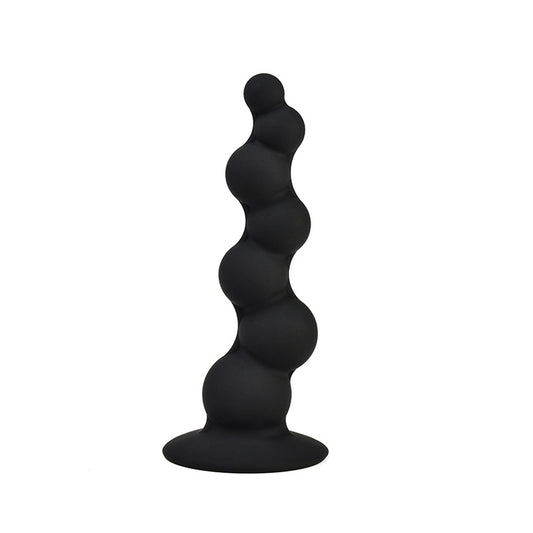 HC Silicone Enema Play Anal Beads & Butt Plug - Black