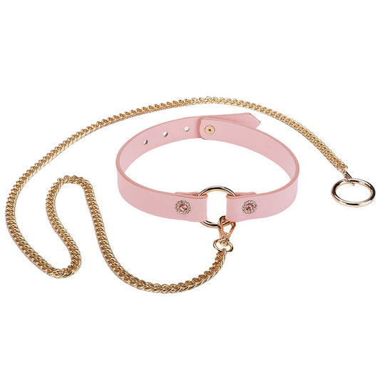 RY BDSM Fetish Collar Leash & Handcuffs & Ankle Cuffs Restraint Bondage Kit - Pink