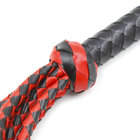 62cm Faux Leather Bondage Braided Tassel Flogger - Black & Red