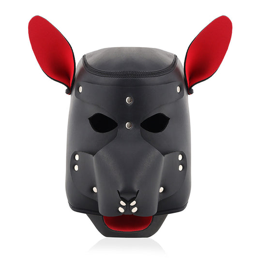 BDSM Puppy Play Bondage PU Leather Dog Headmask with Collar & Leash