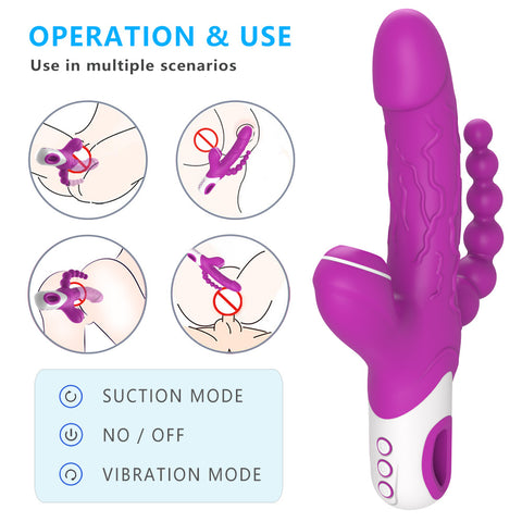 AIXIASIA Triple Stimulation Clitoris Suction GSpot & Anal Rabbit Vibrator Dildo