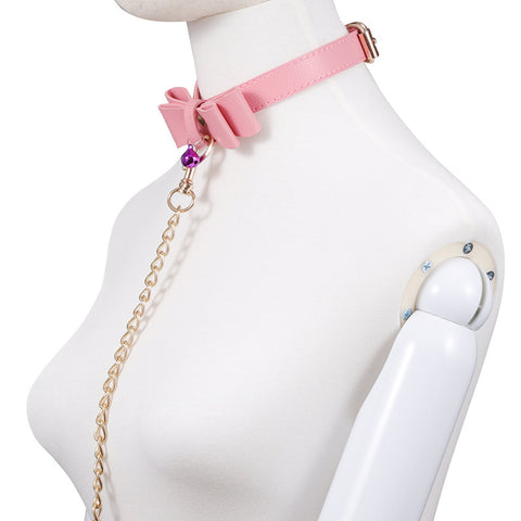 Premium Bowknot Cosplay Fetish Bondage Collar with Leash