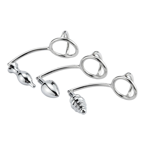 RY Stainless Steel Butt Plug/Anal Hook & Cock Ring Kit 40mm Dia Cross Edition