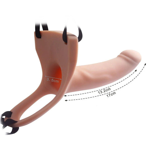 Aphrodisia Remote Control Vibrating Hollow Strap-On Dildo 6.7" Silicone Penis Sleeve Extender - Flesh