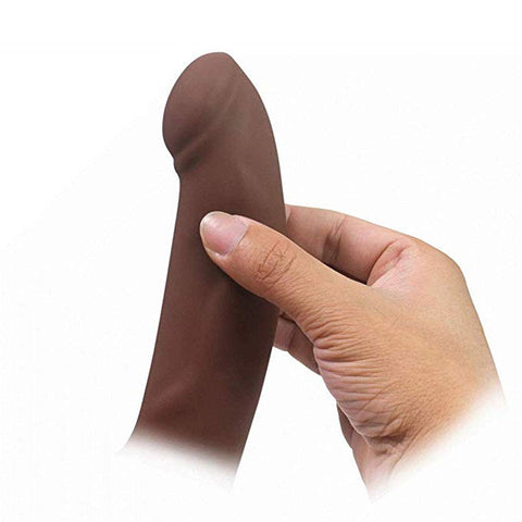 Aphrodisia Remote Control Vibrating Hollow Strap-On Dildo 6.7" Silicone Penis Sleeve Extender - Brown