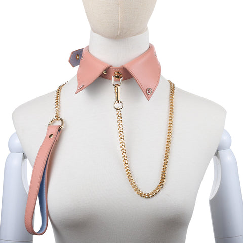 BDSM Premium Faux Leather Bondage Collar & Leash - Pink