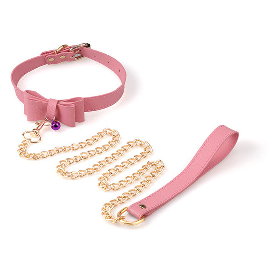 Premium Bowknot Cosplay Fetish Bondage Collar with Leash