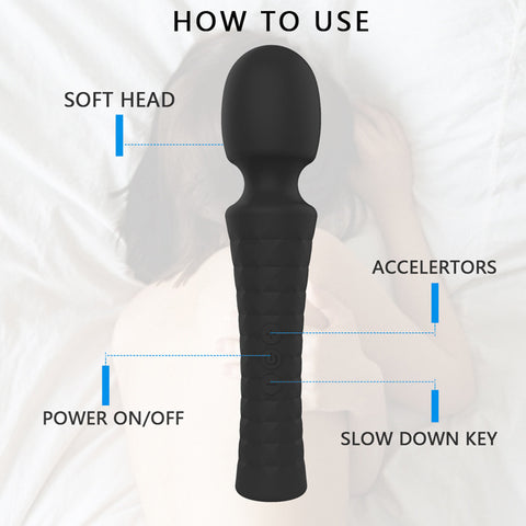 HC 8x5 Wand Massager Vibrator USB Rechargeable - Black