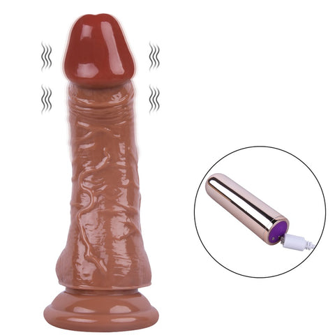 MD 20cm Realistic Vibrating Dildo with Suction Cup - Brown