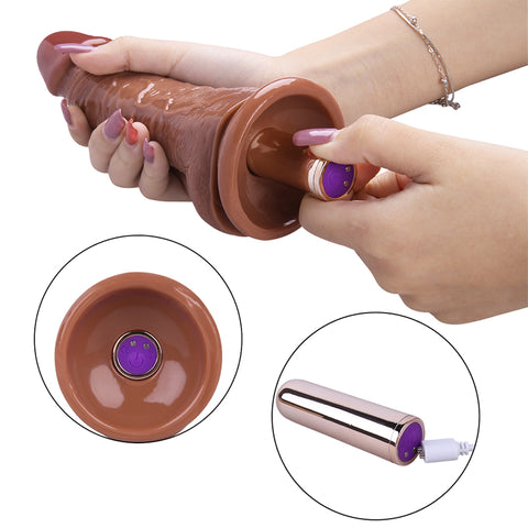 MD 20cm Realistic Vibrating Dildo with Suction Cup - Brown