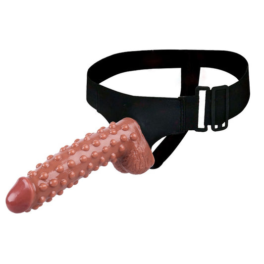 MD 9.05" Beaded Strap On Dildo Harness Kit  - Brown