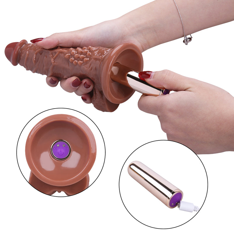 MD War Devil 20cm Realistic Vibrating Dildo with Suction Cup - Brown