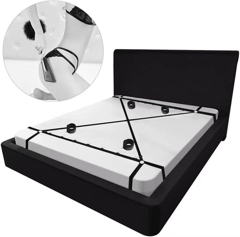BDSM Under Bed System Hand Ankle Cuffs Restraints Strap Bondage Kit with Paddle Tickler