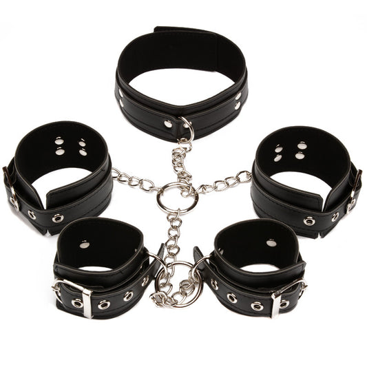 BDSM Handcuffs & Arm Cuffs & Collar Bondage Kit - Black