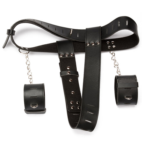 BDSM PU Leather Female Wrist-Cuffed Chastity Pants