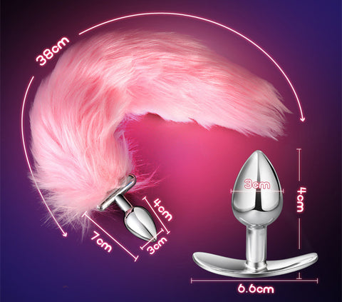 RY LED Lighting Fox Tail Stainless Steel Anal Plug Butt Plug Furry Tail Cosplay 3 Colors x 2 Size
