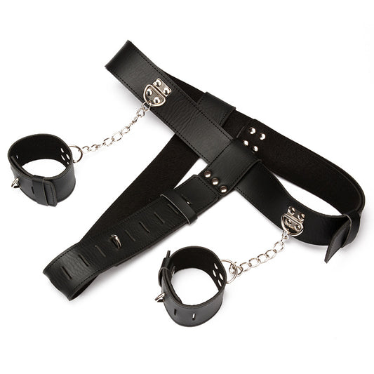 BDSM PU Leather Female Wrist-Cuffed Chastity Pants