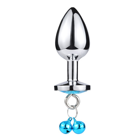 RY Round Shape Crystal Jewelled Stainless Steel Anal Plug with Bell & Leash - Sky S/M/L