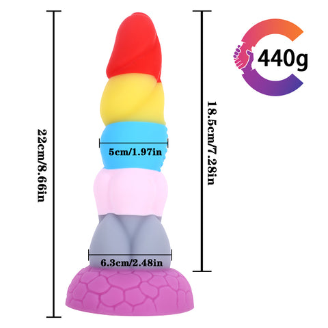 MD 8.66" Pride Rainbow Silicone Realistic Dildo / Big Anal Plug