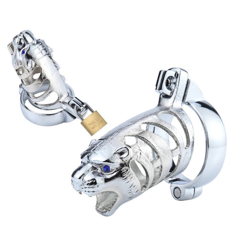 Stainless Steel Tiger Male Chastity Cage Penis Cage / 3 Ring Size / Style-023