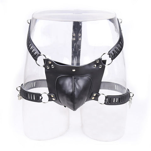 Adjustable Faux Leather Bondage Men's Chastity Pants Harness