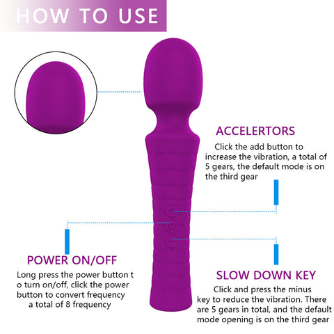 HC 8x5 Wand Massager Vibrator USB Rechargeable - Purple
