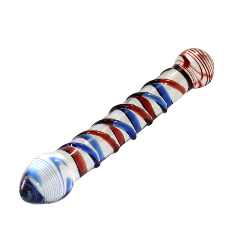 Coloured Ribbon 20cm Crystal Glass Butt Plug / Anal Beads / Thruster Dildo