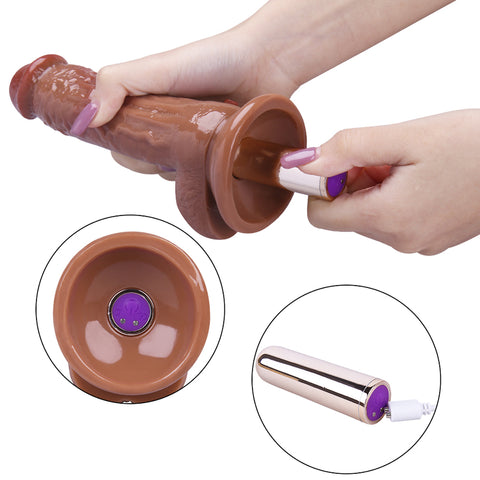 MD Cute Devil Realistic Vibrating Dildo with Suction Cup - Brown