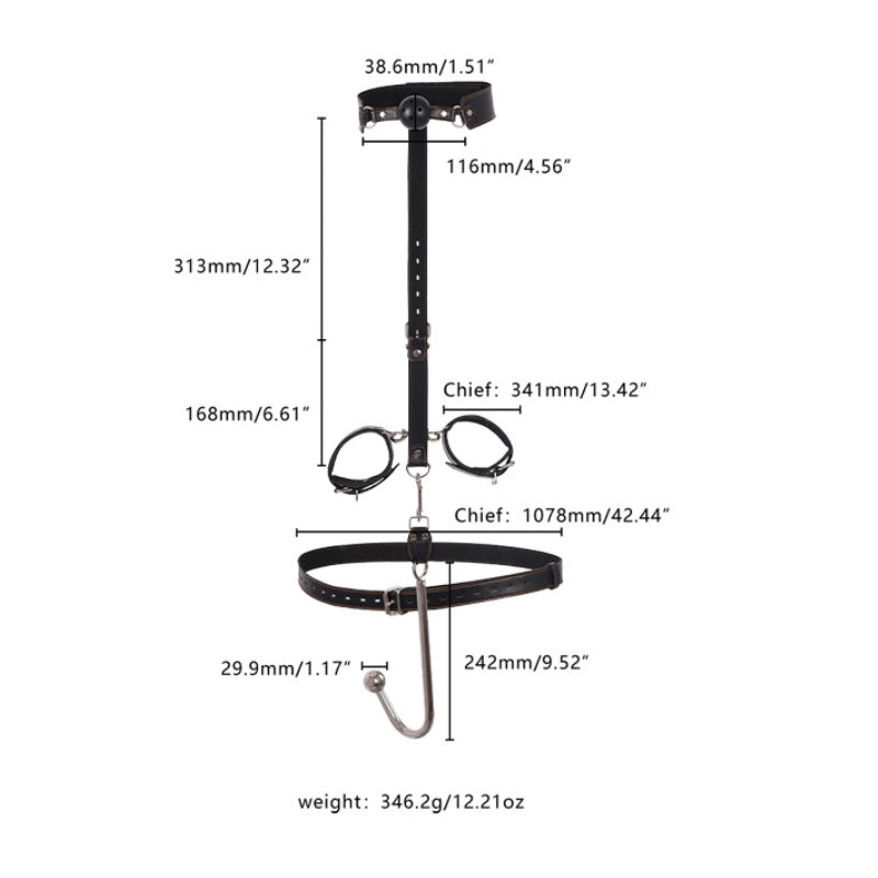 BDSM Mouth Gag & Handcuffs Bondage Kit Restraint Harness with Anal Hook / 3 Editions