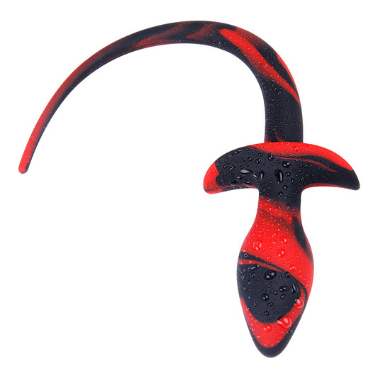 MD Dragon Tail Silicone Anal Butt Plug - Black & Red BDSM Toy